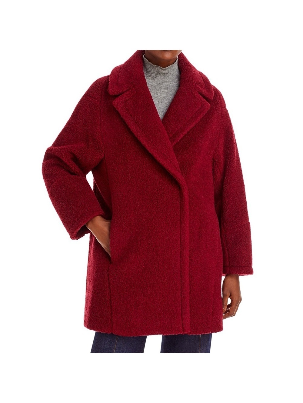 ICONS Cinzia Rocca Wool Teddy Pea Coat in Red, Size 10 NWT $1,005 Made in Italy
